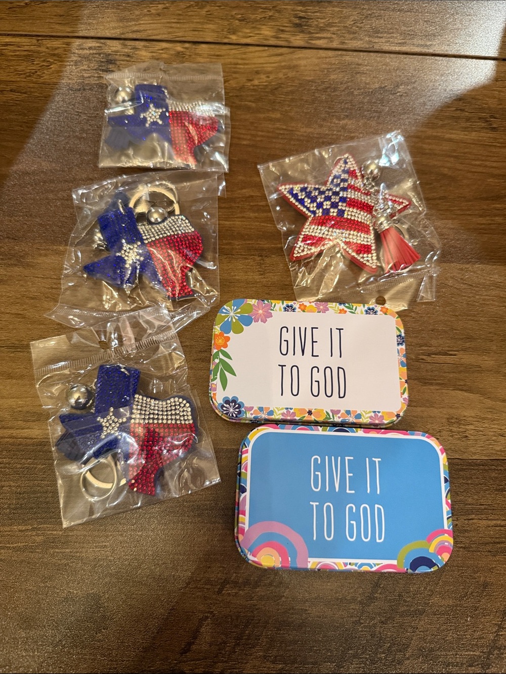 Patriotic Star & Texas Keychain Set Prayer Card Box